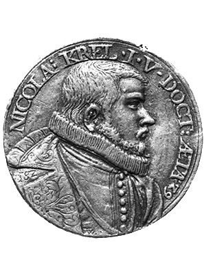 Schaumünze mit Brustbild Krells, 1582, Tobias Wolf von Nikolaus Krell (um 1552-1601)